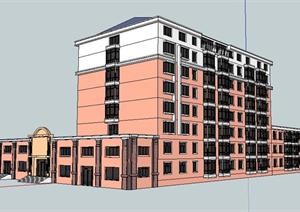 现代8层办公楼建筑单体设计SU(草图大师)模型
