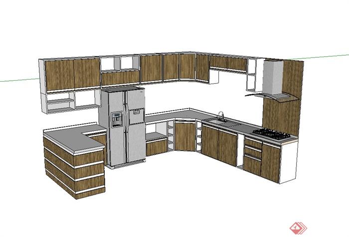 厨房整体橱柜设计SU模型(1)