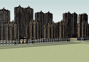某简约新古典风格高层住宅小区建筑设计SU(草图大师)模型