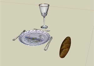 餐桌上的餐具设施设计SU(草图大师)模型