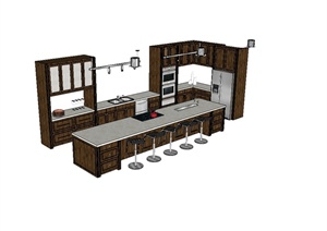 现代风格详细厨房整体设计SU(草图大师)模型
