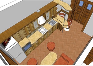 现代风格详细厨房空间设计SU(草图大师)模型