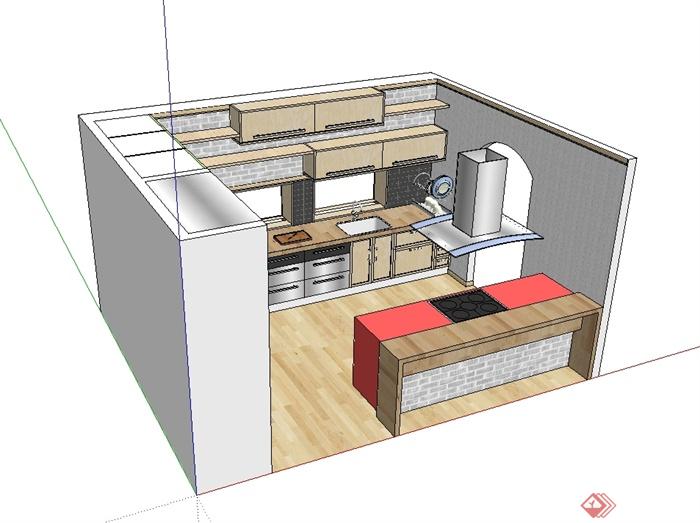 现代风格室内厨房整体设计SU模型(2)