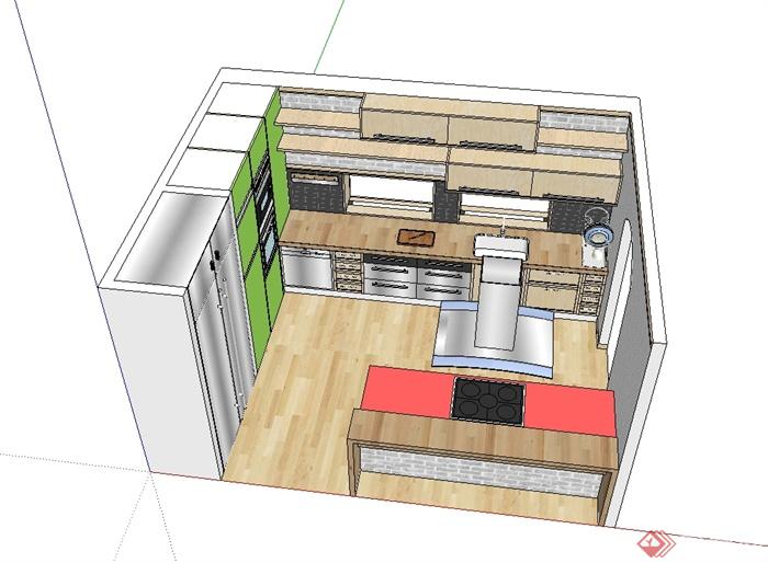 现代风格室内厨房整体设计SU模型(1)