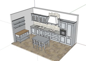 现代风格简单的厨房空间设计SU(草图大师)模型