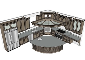 现代风格详细住宅厨房空间设计SU(草图大师)模型
