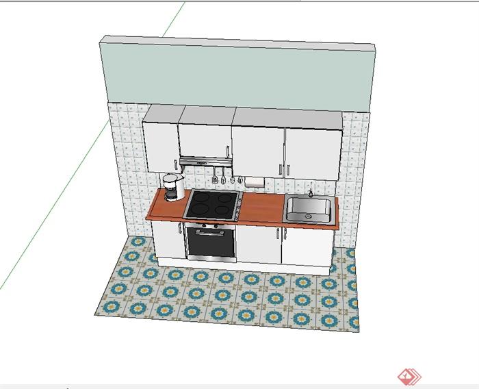 现代风格简单的厨房橱柜设计SU模型(3)