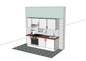 现代风格简单的厨房橱柜设计SU(草图大师)模型
