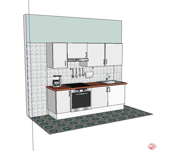 现代风格简单的厨房橱柜设计SU模型(2)