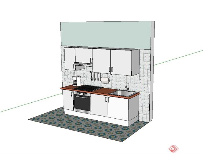 现代风格简单的厨房橱柜设计SU模型(1)