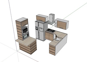 现代风格室内厨房整体橱柜设计SU(草图大师)模型