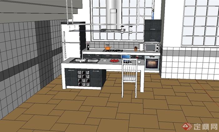 现代住宅厨房空间整体橱柜SU模型(2)