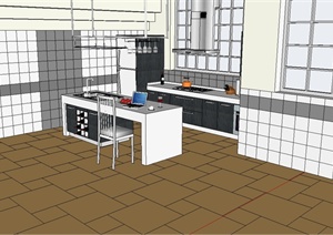 现代住宅厨房空间整体橱柜SU(草图大师)模型