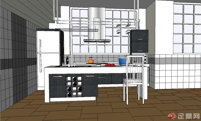 现代住宅厨房空间整体橱柜SU模型(3)
