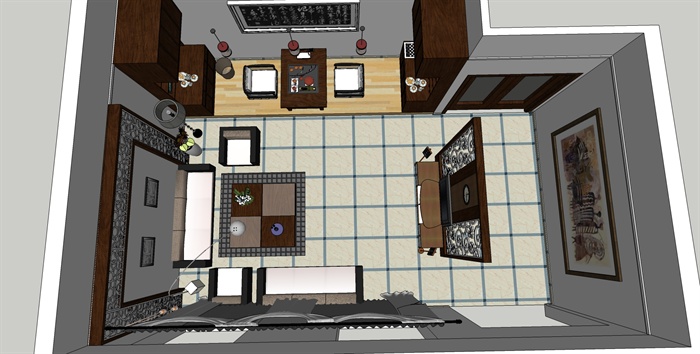 某住宅精细客厅室内草图大师模型(1)
