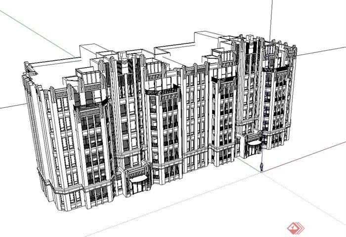 新古典风格无材质贴图多层住宅楼设计su模型(2)