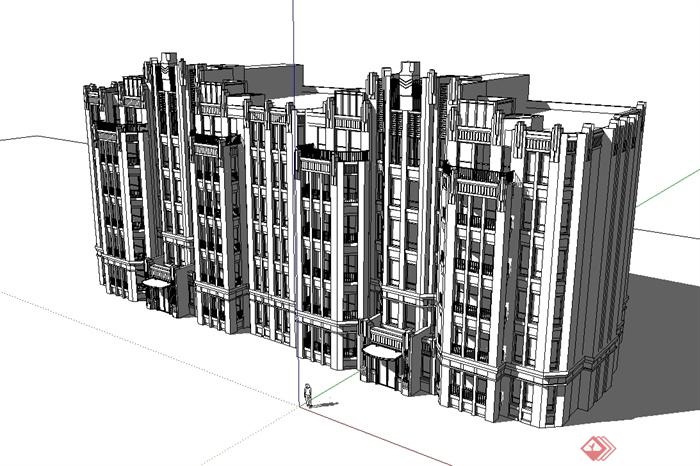 新古典风格无材质贴图多层住宅楼设计su模型(1)