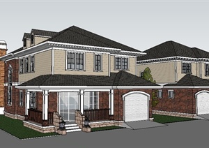 新古典二层连体别墅住宅建筑设计SU(草图大师)模型