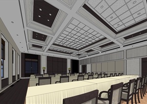 现代风格详细精品会议厅室内设计SU(草图大师)模型