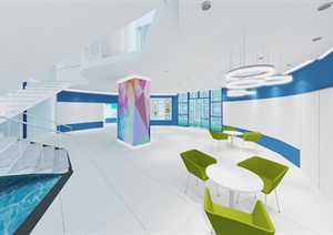 现代大办公室空间装饰设计SU(草图大师)模型加效果图