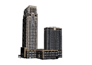 某新古典风格高层办公酒店建筑设计SU(草图大师)模型