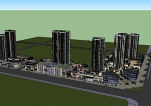 某现代风格高层商业住宅小区建筑设计SU(草图大师)模型