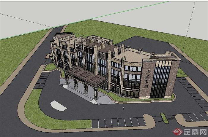 新古典风格街角会所建筑设计su模型(1)