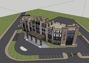 新古典风格街角会所建筑设计SU(草图大师)模型