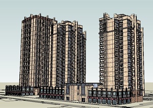 新古典商业住宅建筑体设计SU(草图大师)模型