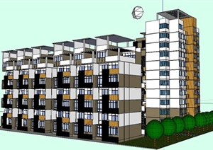现代高层及多层住宅楼建筑设计SU(草图大师)模型