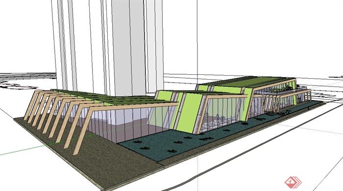 现代玻璃售楼处建筑设计su模型(3)