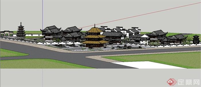 某精美别致古典中式风格旅游区建筑设计SU模型(2)