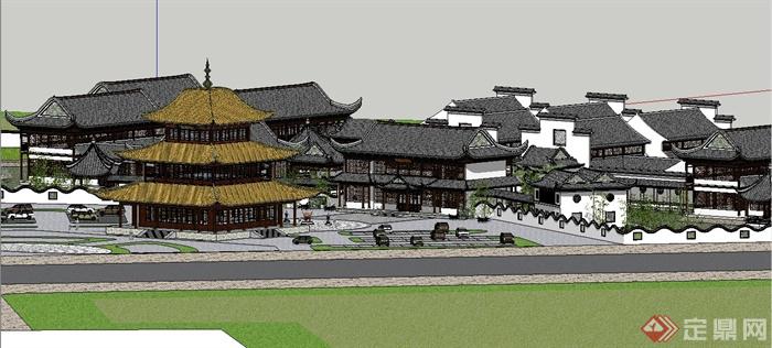 某精美别致古典中式风格旅游区建筑设计SU模型(3)