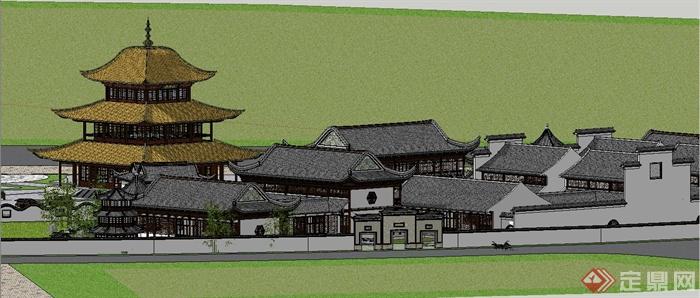 某精美别致古典中式风格旅游区建筑设计SU模型(4)