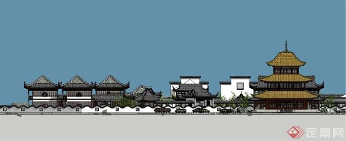 某精美别致古典中式风格旅游区建筑设计SU模型(5)