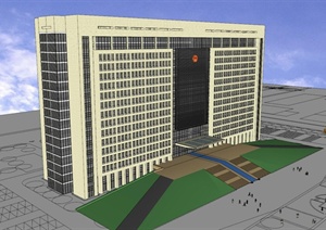 某现代风格精致政府办公大楼建筑设计SU(草图大师)模型