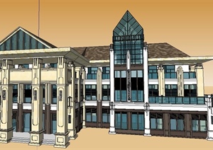 两栋古典风格会所建筑设计SU(草图大师)精品模型