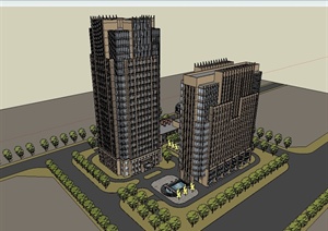 新古典风格高层办公楼建筑设计SU(草图大师)模型