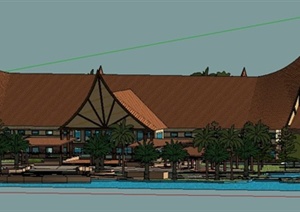 东南亚风格生态会所建筑设计SU(草图大师)模型