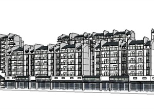 新中式多层及小高层商住楼建筑设计SU(草图大师)模型