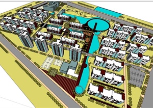 现代风格精美的多层住宅小区规划设计SU(草图大师)模型