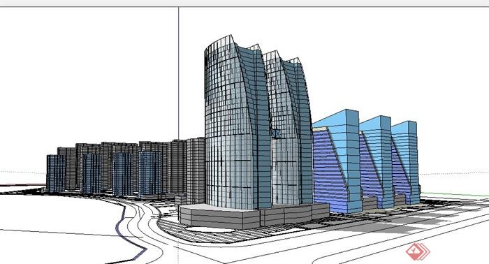 现代综合住宅区建筑概念设计su模型(1)