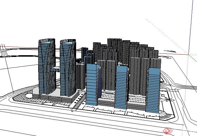 现代综合住宅区建筑概念设计su模型(4)