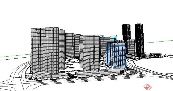 现代综合住宅区建筑概念设计su模型(3)