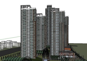 现代风格超高层商住建筑设计SU(草图大师)模型