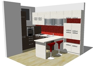 现代风格简单厨房空间设计SU(草图大师)模型