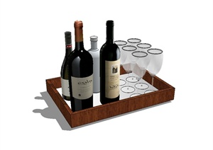 厨房厨具红酒瓶及酒杯设计SU(草图大师)模型