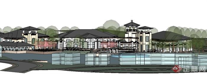 新古典风格滨湖会所建筑设计su模型(1)