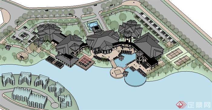 新古典风格滨湖会所建筑设计su模型(5)