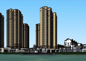 中式+新古典高层及多层住宅楼建筑设计SU(草图大师)模型